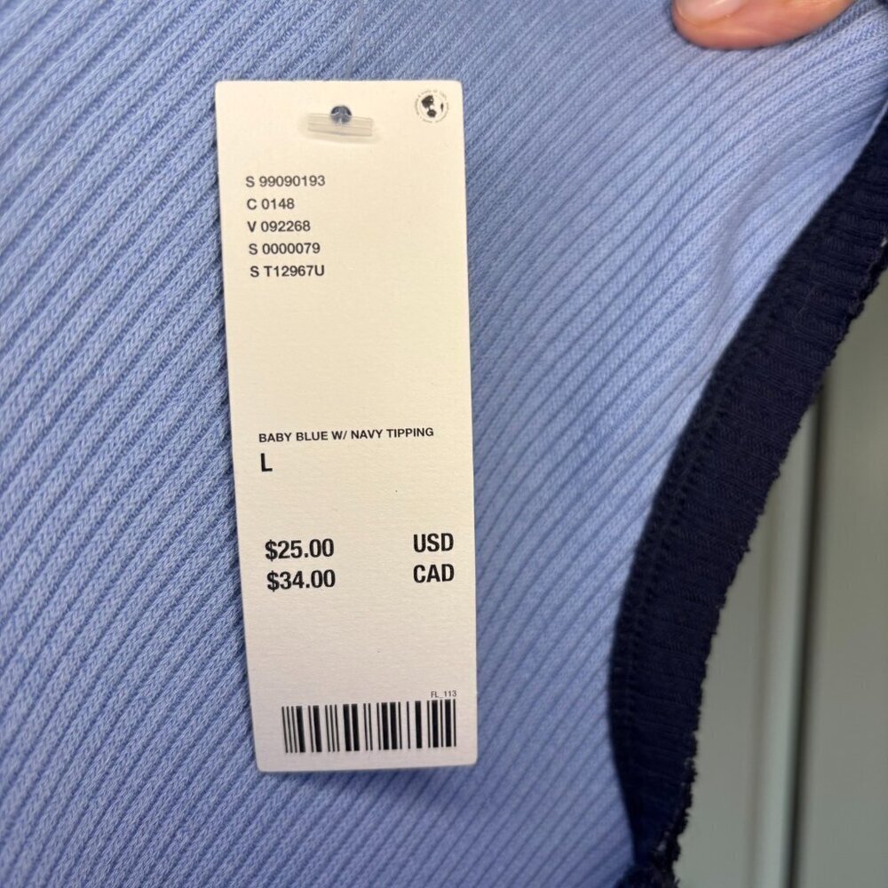 URBAN OUTFITTERS NEW Cropped 1 Shoulder Top Womens L Blue Navy Ribbed Stretch - Picture 2 of 5